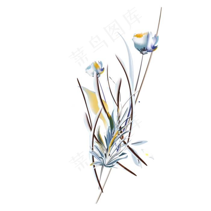 冬季结结霜降霜花朵植物,免抠元素