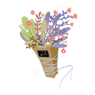 2019年38妇女节手绘花束,免抠元素