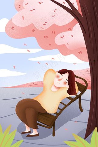 树下春天春困睡觉