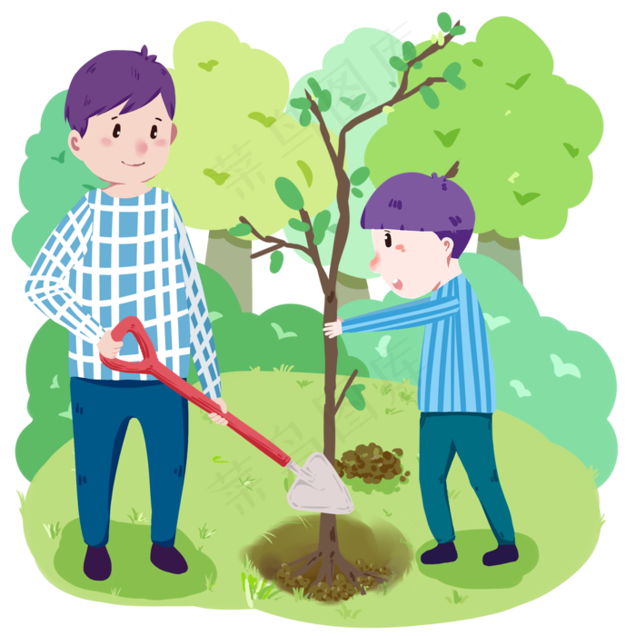 植树节种树的小孩,免抠元素