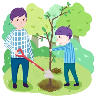 植树节种树的小孩,免抠元素