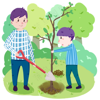 植树节种树的小孩,免抠元素