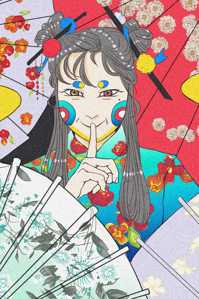 国潮+女孩+碎花(3543X4724(DPI:150))psd模版下载