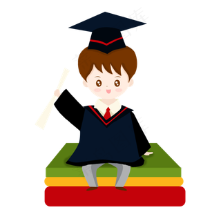 毕业季卡通博士帽小男孩书籍素材