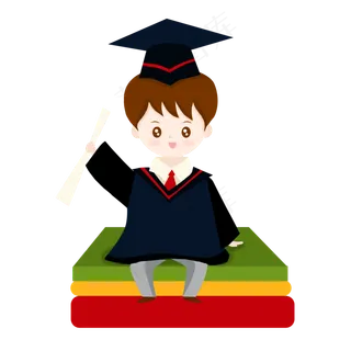 毕业季卡通博士帽小男孩书籍素材