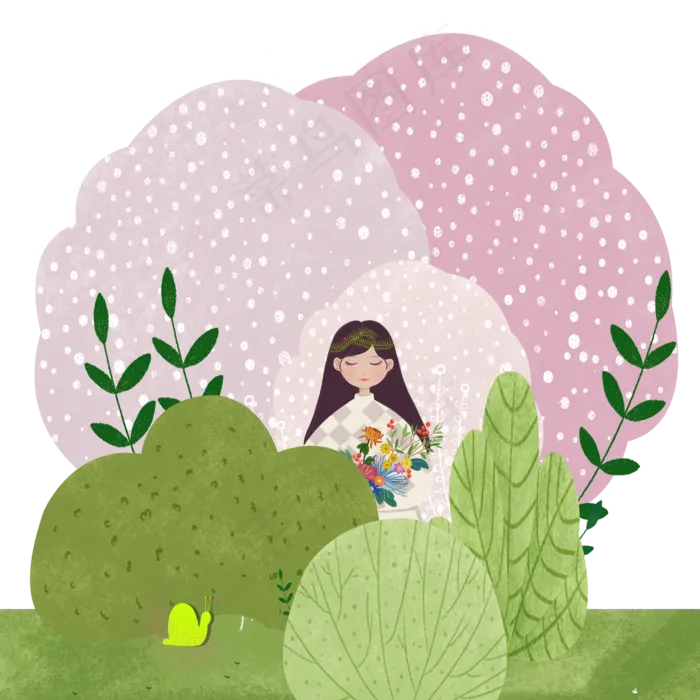 高级灰捧花精致女孩树丛中