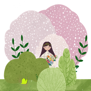 高级灰捧花精致女孩树丛中