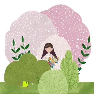 高级灰捧花精致女孩树丛中