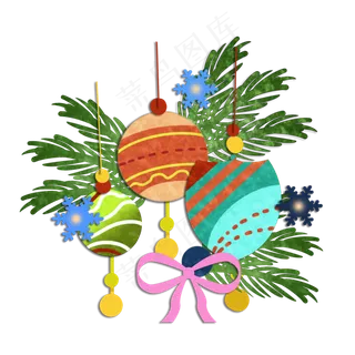 圣诞平安夜装饰花环彩球,免抠元素