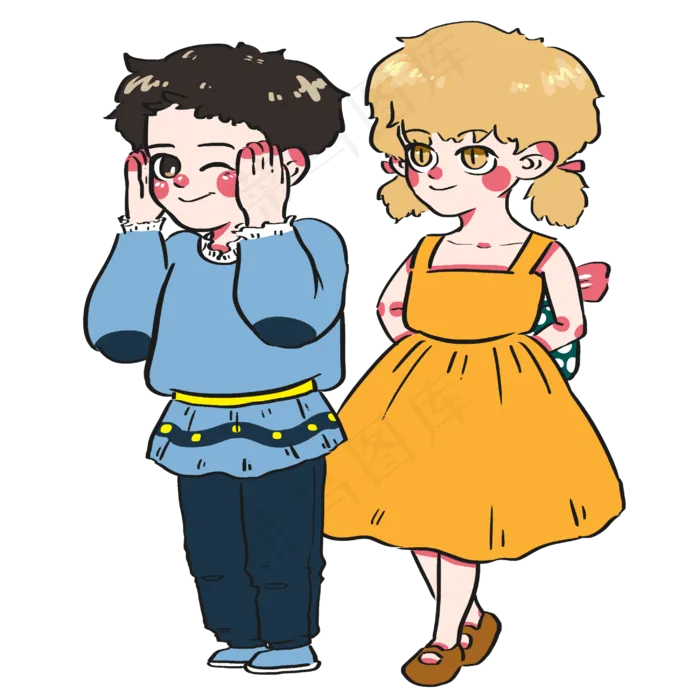 六一儿童节可爱女孩给男孩送节日