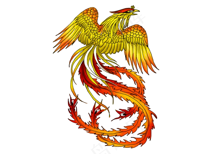 凤凰中古古典不死鸟火金,免抠元素(3500*2500px 300 dpi )psd模版下载