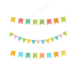 卡通手绘装饰节日小彩旗元素,免抠元素