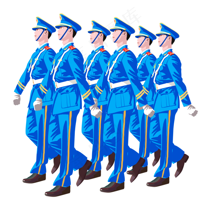 建军节齐步向前走的蓝色军装军人(2000X2000(DPI:300))psd模版下载