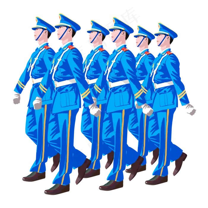 建军节齐步向前走的蓝色军装军人(2000X2000(DPI:300))psd模版下载