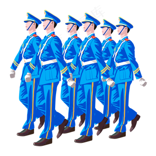 建军节齐步向前走的蓝色军装军人