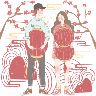 手抱灯笼欢度小年,免抠元素