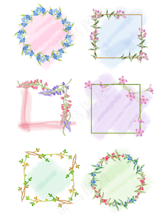 梦幻小清新手绘风花卉边框套图