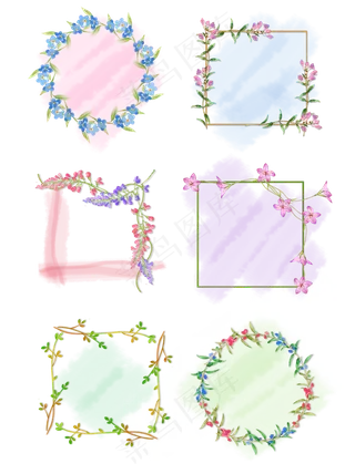 梦幻小清新手绘风花卉边框套图