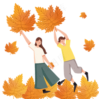 立秋枫叶落叶人物,免抠元素