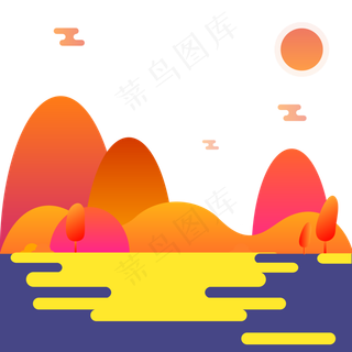 渐变风漂亮的秋天景色,免抠元素