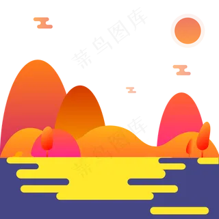 渐变风漂亮的秋天景色,免抠元素