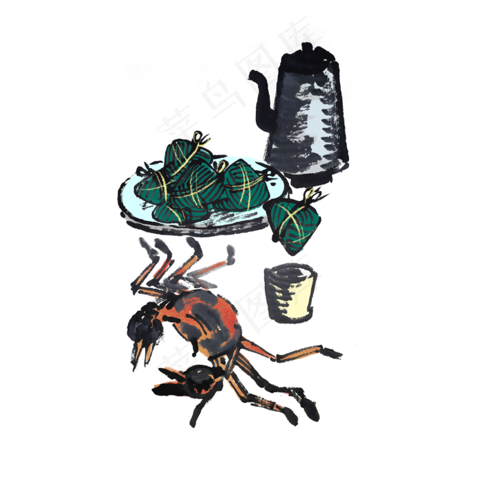 端午节吃粽子习俗水墨风手绘(4000X4000(DPI:300))psd模版下载