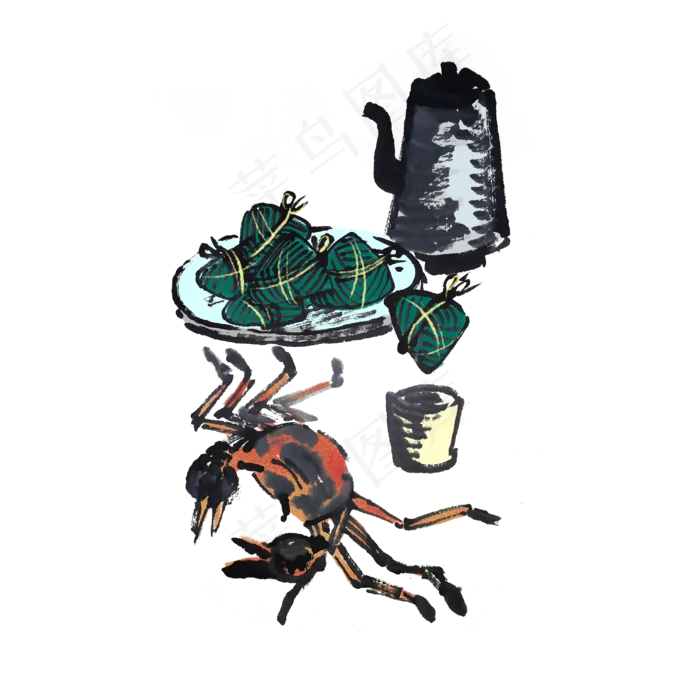 端午节吃粽子习俗水墨风手绘(4000X4000(DPI:300))psd模版下载