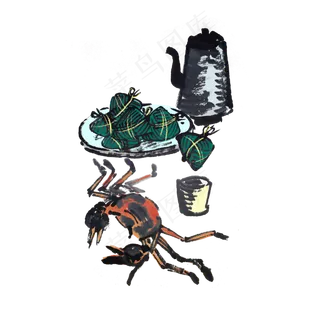 端午节吃粽子习俗水墨风手绘
