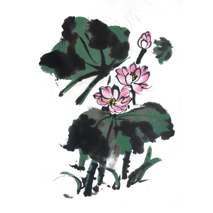 水墨荷花中国风手绘(4000X4000(DPI:300))psd模版下载