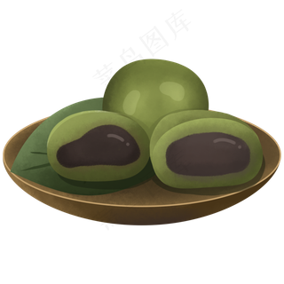 春天清明节气一盘软糯艾叶青团,免抠元素