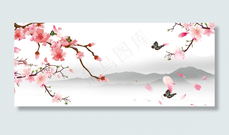 中国风桃花风景banner(1920*800px 	       )psd模版下载