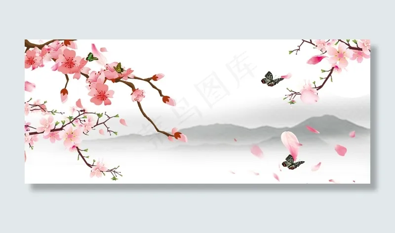 中国风桃花风景banner(1920*800px 	       )psd模版下载