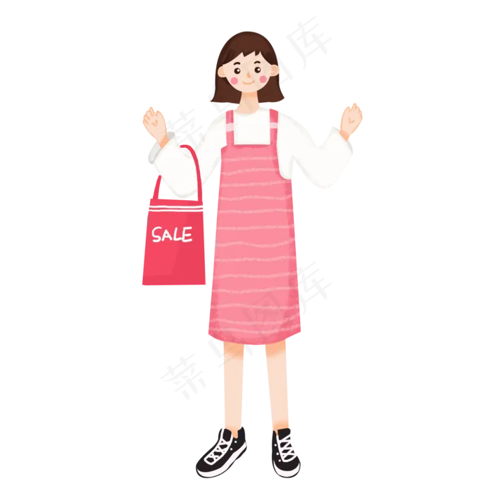 双十一购物女孩卡通素材
