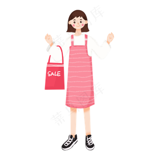 双十一购物女孩卡通素材