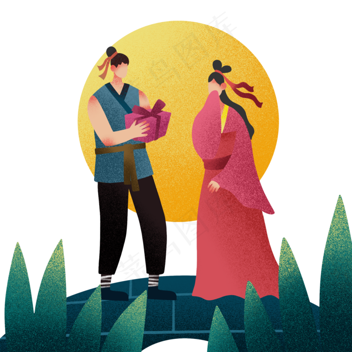 七夕约会牛郎织女,免抠元素
