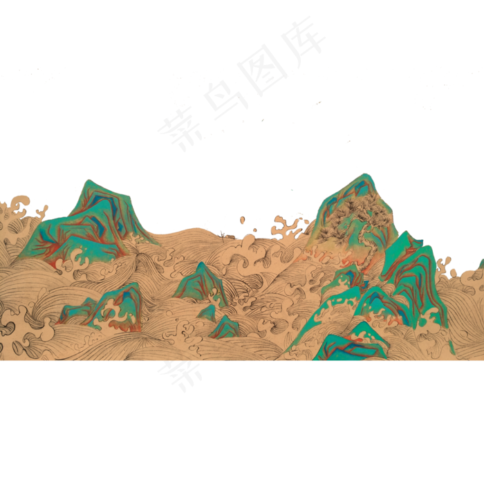 国画水墨山水青山线条浪PNG石(4000X4000(DPI:300))psd模版下载
