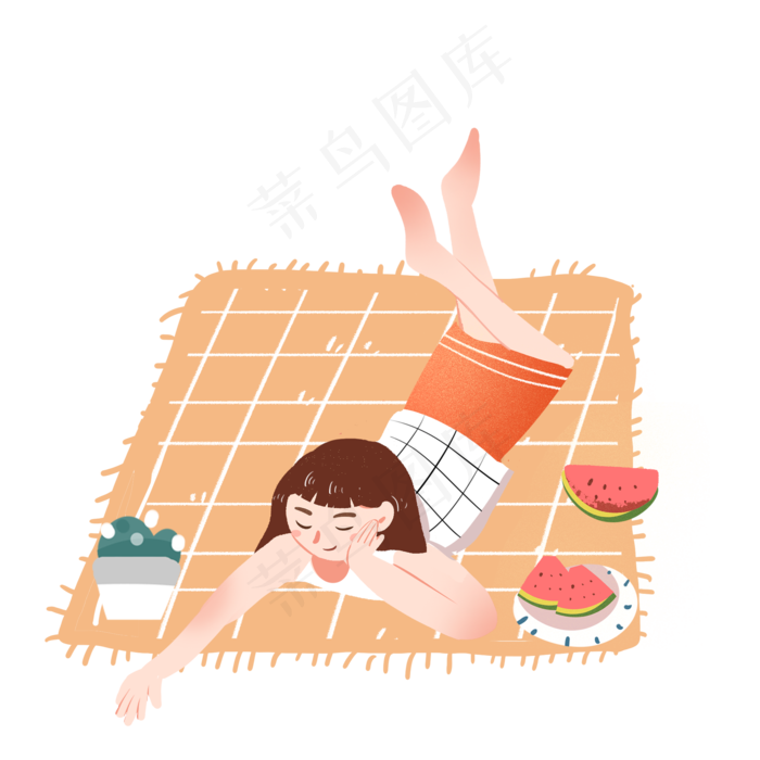 夏至女孩在家吃西瓜PNG(2000X2000(DPI:300))psd模版下载