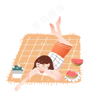 夏至女孩在家吃西瓜PNG