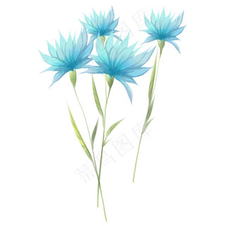 四朵蓝色花枝