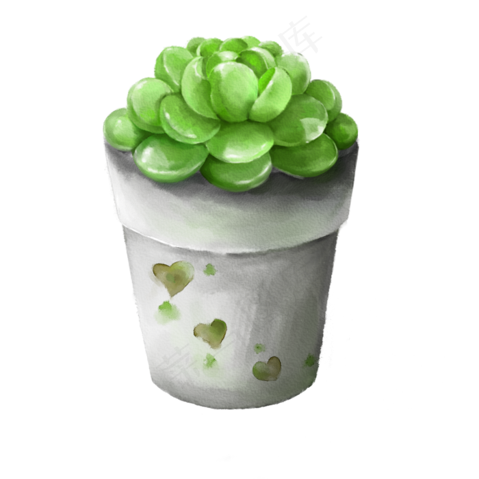 水墨植物水彩植物盆栽多肉手绘绿,免抠元素