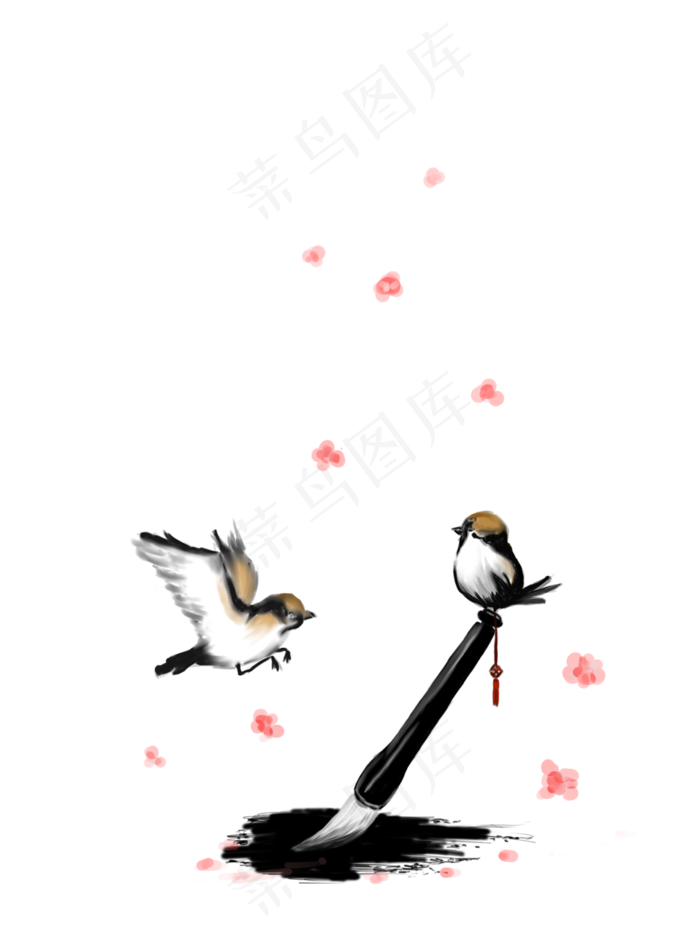手绘风清明节毛笔装饰元素,免抠元素(3543*4724px)psd模版下载
