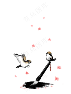 手绘风清明节毛笔装饰元素,免抠元素
