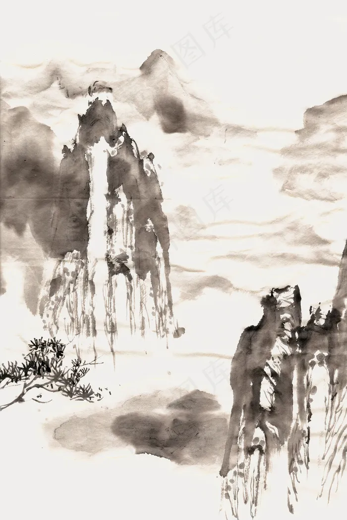 中国风水墨山水装饰画(3545*5315px 	      )psd模版下载