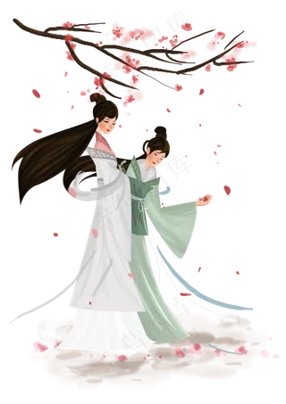 中国风古风桃树下的少女