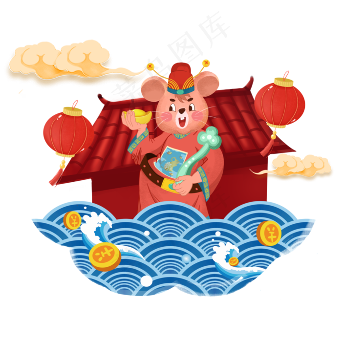 可爱嘻哈2020新春财神鼠年喜庆,免抠元素