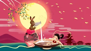 红色系卡通手绘风中秋配图