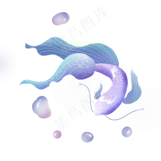 梦幻动物蓝色泡泡和锦鲤,免抠元素