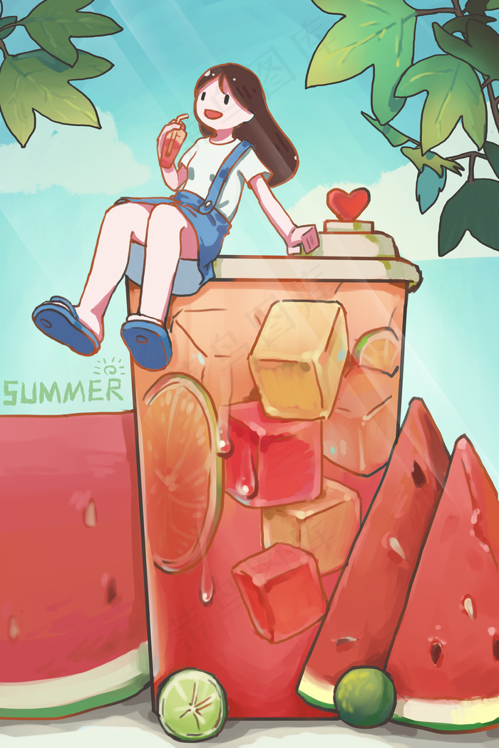 夏日西瓜水果茶饮料(3545*5315px 300 dpi )psd模版下载