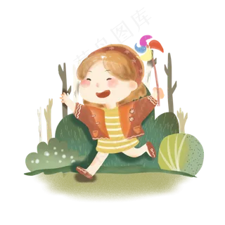 春天少女新绿风车可爱PNG,免抠元素