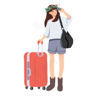  卡通手绘带着行李去旅行,免抠元素